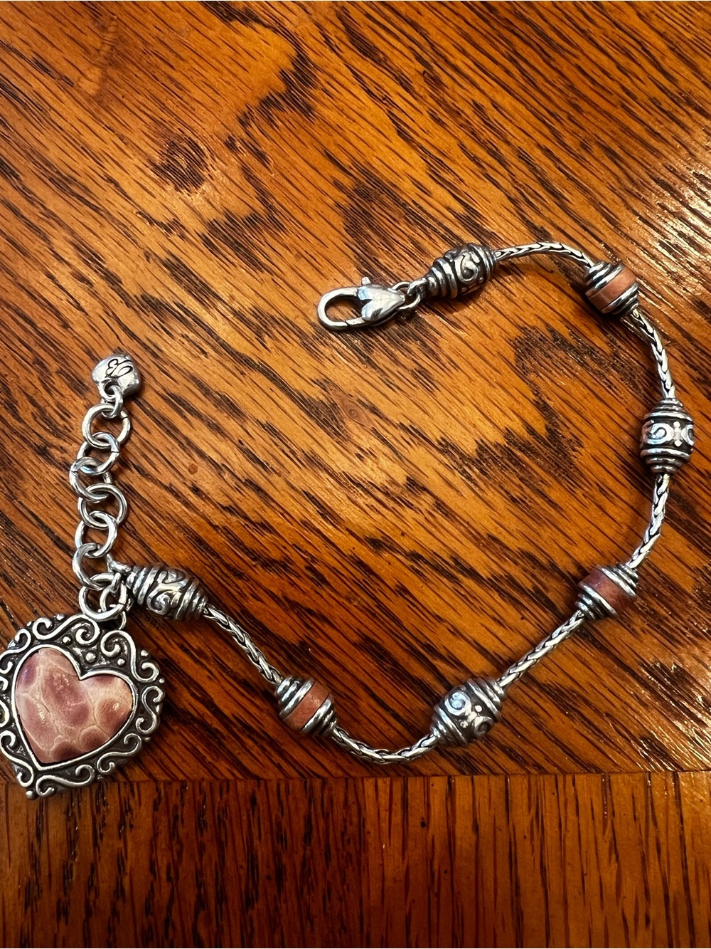 Brighton Silver Heart Bracelet with Pink Accents